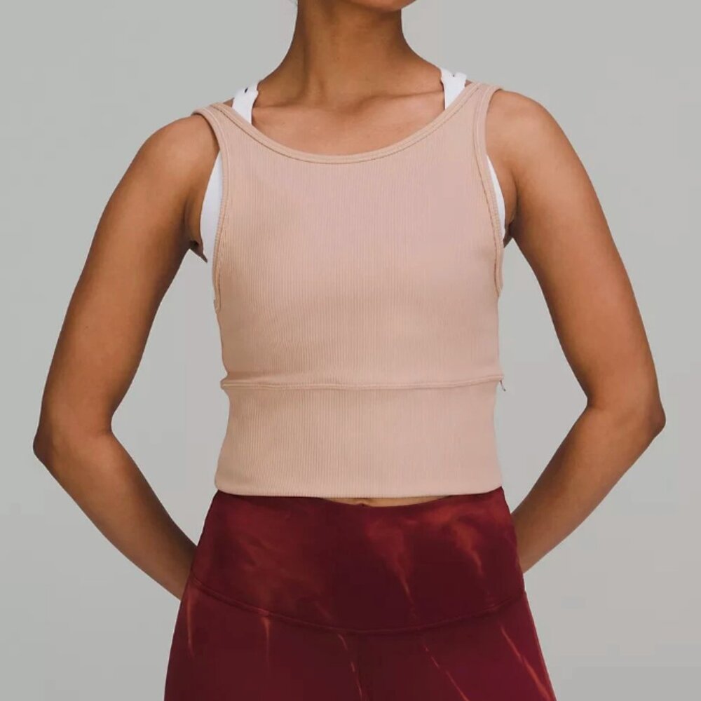 Lululemon Power Pivot Ribbed Tank Top cropped activewear mauve pink pink Size 14